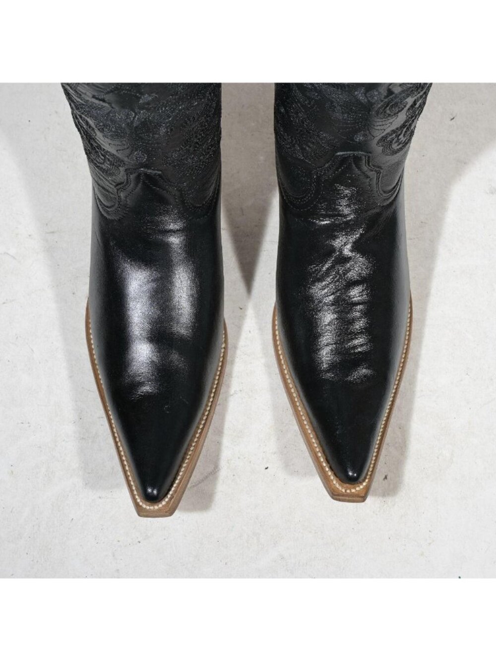Vintage Black Leather Western Cowboy Boots Deadstock New in Box Men's 8.5 Women' - Picture 5 of 7
